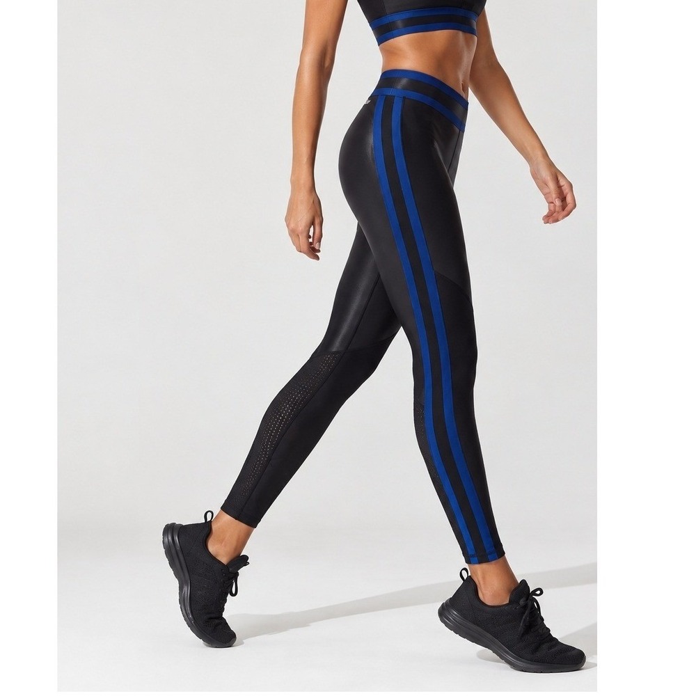 Alala Varsity Tight Leggings Women's Small Black Wave Blue Compression Mesh